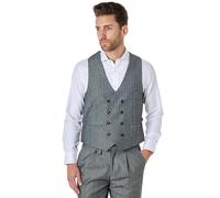 Xposed TYLER Men’s Tweed Waistcoat Retro 1920s Double Breasted Herringbone Retro Tailored Fit Vest [WDB-TYLER-LIGHT-GREY-50]