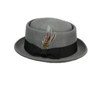 Xposed Unisex Classic 100% Wool Felt Round Pork Pie Hat Handmade Crushable with Feather Band Grey-M