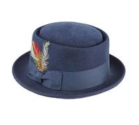 Xposed Unisex Classic 100% Wool Felt Round Pork Pie Hat Handmade Crushable with Feather Band Navy-XL