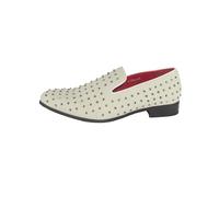 Xposed White Suede Leather Lined Glitter Stud Loafers [BALDORIA-White-Suede, UK/US 9 EU 43]
