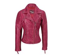 Xposed Womens Vintage Slim Fitted Soft Real Leather Ladies Biker Jacket UK Size 6 â€“ 25[AYESHA,Pink,5XL-22]