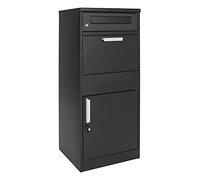 XPOtool Parcel Post Box Black 500 x 370 x 1120 mm Freestanding Letter Box, Two Lockable Compartments, With Set of 2 Keys, Ensures Easy Parcel Delivery at Home, Drop Box, Outdoor Mailbox