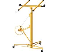 XPOtool Plasterboard Lifter up to 68 kg, Height 188-487 cm, Drywall Construction Aid, Swivelling and Tilting Panel Lifter with 3 Castors and Locking Brakes, Yellow