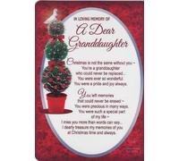 Xpress Yourself Christmas Memorial Granddaughter Grave Card, Weatherproof Plastic, Outdoor Graveside Display, Festive Design with Topiary Trees and Holly, Personal Message Space