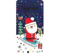 Xpress Yourself Christmas Money Wallet Card for Nephew, Die Cut Design with Foil Finish, 18 x 9 cm, Santa Skiing Theme