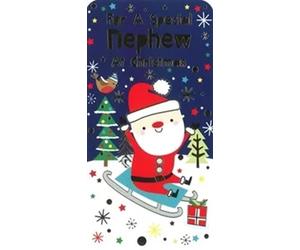 Xpress Yourself Christmas Money Wallet Card for Nephew, Die Cut Design with Foil Finish, 18 x 9 cm, Santa Skiing Theme