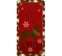 Xpress Yourself Christmas Money Wallet for Son, 3-Fold Design, 9 x 17.5 cm, Red and Brown Reindeer Theme