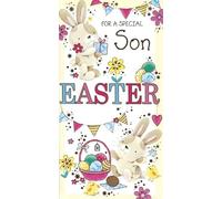 Xpress Yourself Easter Greeting Card for Son, Cute Bunny and Egg Basket Design with Festive Bunting and Flowers