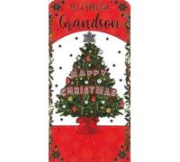 Xpress Yourself Special Christmas Money Wallet Card for Grandson, Red Holiday Design with Tree, 18 x 9 cm