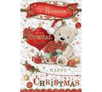 Xpress Yourself Special Nannan Christmas Card, 13 x 20 cm, Foil Finish with Flitter, Full Colour Insert, Traditional Holiday Design with Teddy Bear