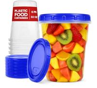 XpressPak Plastic Soup Containers - Freezing, Microwave Safe (946 ml) - [6 Pack] - Deli With Twist Top Lids, Food Storage Freezer - Airtight - Dishwasher Safe BPA-Free