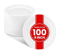 XpressPak Round Paper Plates, Lightweight, Uncoated, 9 Inch, Disposable Paper Plates for Craft, Events, Projects, Dry Food and General Use, White, 100 Pieces