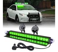 Xprite 16 LED Aluminum Windshield Strobe Light Bar w/Suction Cups, Dash Deck Visor Window Flashing Hazard Warning Lights for Emergency POV Law Enforcement Vehicles Trucks Moves Traffic Light - Green