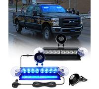 Xprite 2x8" Emergency Dash Strobe Lights, 22 Modes & Stable Vacuum Suction Cups, Windshield Visor Traffic Aluminum Dual Lightbar for Construction Trucks Plows Postal Security Cars Blue