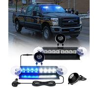 Xprite 2x8" Emergency Dash Strobe Lights, 22 Modes & Stable Vacuum Suction Cups, Windshield Visor Traffic Aluminum Dual Lightbar for Construction Trucks Plows Postal Security Cars White Blue