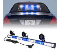 Xprite 31.5 Inch LED Traffic Advisor Strobe Light Bar, 21 Flashing Patterns w/Suction Cup Mount, Windshield Deck Emergency Police Lightbars for POV Volunteer Vehicles Pickup Trucks SUV UTV White Blue