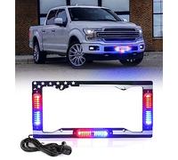 Xprite 36 LED License Plate Strobe Light, US Flag Front/Rear Police Light, 22 Flash Modes Emergency Safety Warning LED License Frame for Police Car Vehicle Truck, Red Blue (w/Pre-Installed 9FT Cable)