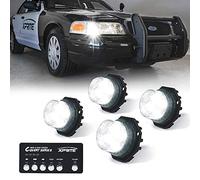 Xprite 4PCS LED Hideaway Strobe Lights Kit - White, 20 Flash Modes, Control Panel Included, Ideal for Emergency Vehicles, Trucks, Cars, Headlights, Taillights & Fog Lights, Hazard Warning