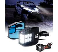 Xprite Aluminium UTV Side Rear View Mirrors Fit All 1.6-2 Inch Roll Bar Cage, Blue Anti-Glare Mirrors and Smoke Lens LED Spot Light for UTV ATV Can am Maverick X3 Polaris RZR XP 1000 Yamaha