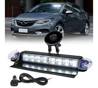 Xprite Aluminum Ultra-Bright 8 LED Emergency Dash Strobe Light Bar, 15 Modes & Vacuum Suction, Front/Rear Windshield Traffic Advisor Warning Lights for Construction Trucks Security Cars White