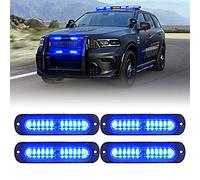 Xprite Blue LED Emergency Strobe Lights Kit, Surface Flush Mount Grill Grille Hazard Warning Safty Flashing Police Light for Volunteer Vehicles Off-Road Trucks Cars SUV ATV UTV Motorcycle - 4PCS