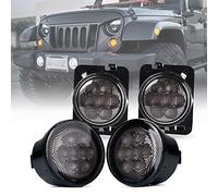 Xprite LED Smoke Lens Turn Signal Lights with Parking Function & Front Fender Side Marker Amber Light Assembly Replacement Combo for 2007-2018 Jeep Wrangler JK & Wrangler Unlimited