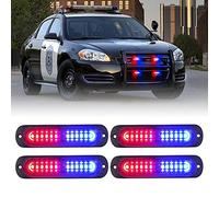 Xprite Red Blue LED Emergency Strobe Lights Kit, Surface Flush Mount Grill Grille Hazard Warning Safty Flashing Police Light for Volunteer Vehicles Off-Road Trucks Cars SUV ATV UTV Motorcycle - 4PCS