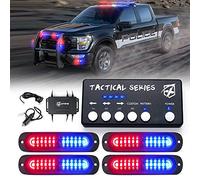 Xprite Red Blue LED Surface Mount Strobe Police Lights Kit, w/ Control Panel Emergency Safety Warning Flashing Grille Cop Marker Light Assembly for Vehicles Trucks ATV UTV Motorcycle 4PCS