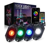 Xprite RGBW LED Rock Lights Kit with Bluetooth & Wireless Remote Controller, Multicolor Cars Underglow, Wheel, Footwell Neon Light Kits, for Off-Road UTV ATV Trucks SUV Motorcycle Boats - 4 Pods