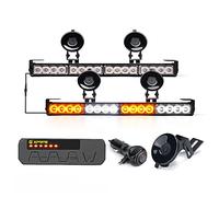 Xprite White Amber LED Emergency Traffic Advisor Strobe Dual Light Bar w/Control Box, Windshield Visor Suction Cup Safety Hazard Warning Flashing Lightbars, for Construction Vehicles Pickup Trucks