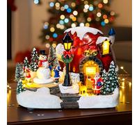 XPSCOCO 5.5" Magical Lighted Musical Christmas Village Decoration - USB Powered Santa's Workshop Scene for Holiday Tabletop Cheer