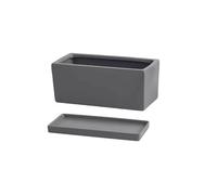 XPSHP25112 indoor plant pot Ceramic Rectangular Planter with Tray Scandinavian Simple Succulent Green Office Desktop Perforated Small Potting Ware For balcony decoration(Gray with tray,Medium)