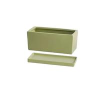 XPSHP25112 indoor plant pot Ceramic Rectangular Planter with Tray Scandinavian Simple Succulent Green Office Desktop Perforated Small Potting Ware For balcony decoration(Green with tray,Medium)