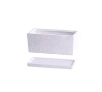 XPSHP25112 indoor plant pot Ceramic Rectangular Planter with Tray Scandinavian Simple Succulent Green Office Desktop Perforated Small Potting Ware For balcony decoration(White with tray,Large)