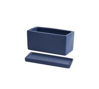 XPSHP25112 indoor plant pot Ceramic Rectangular Planter with Tray Scandinavian Simple Succulent Green Office Desktop Perforated Small Potting Ware For balcony decoration(Deep Blue with tray,Large)