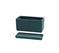 XPSHP25112 indoor plant pot Ceramic Rectangular Planter with Tray Scandinavian Simple Succulent Green Office Desktop Perforated Small Potting Ware For balcony decoration(Deep green with tray,Medium)