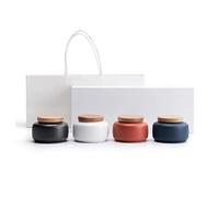 XPSHP25112 tea caddy Ceramic Kitchen Canisters, Porcelain Food Storage Jar with Airtight Wooden Lid and Box, Home Container Serving for Coffee Beans, Tea-leave, Sugar, Salt and More, Set of 4