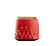 XPSHP25112 tea caddy Ceramic Tea Canister With Wooden Lid Household Chinese Kitchen Sealed Storage Jar tea storage(Red)