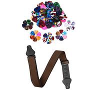 Xptieeck 60 Pcs Colorful Guitar Picks, 0.46Mm, 0.71Mm, 0.96Mm & 1Pcs Guitar Strap with 3 Pick Holders for Bass Electric (Coffee)