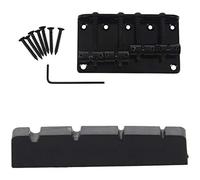 Xptieeck Black XL 4-Str Slot Bass Nut PT-1200-00 & 4 String Vintage Style Bass Hardtail Bridge for Precision Top Load Upgrade,Black