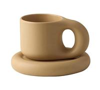 Xptieeck Ceramic Mug Chubby Coffee Mug +Saucer Novelty Cute Fat Handle Cup Set for Home Decor Office