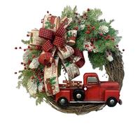Xptieeck Red Truck Christmas Decor Wreath Wooden Vintage Decor Christmas Wreath Hanging Decor for Autumn Harvest Thanksgiving 1Pc