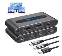 XPTSFDU Dual USB C KVM Switch 4K@60Hz HDMI USB C Thunderbolt KVM Switch for 2 Computers 1 Monitor Up to PD 100W Charging with USB Port Mac Windows Laptop