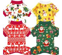 Xpudac 4 Pack Christmas Dog Pajamas Santa Pet Clothes Cute Reindeer Snowman Dog Pajamas for Small Medium Dogs(2X-Large) 81-hongbai-2XL