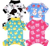 XPUDAC 4 Pieces Dog Pajamas for Small Dogs Pjs Clothes Puppy Onesies Outfits for Doggie Christmas Shirts Sleeper for Pet Cats Jammies-L