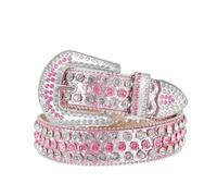 Xpvezl Rhinestone Belt for Men Women Western Cowboy Cowgirl Bling Studded Leather Belt for Jeans Pants, Pink, Medium
