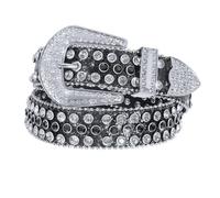 Xpvezl Studded belt Rhinestone Belt for Women Men BB Belt Y2K Style Cowgirl Bling Belt Western Belt Festivals Gifts Belt, Black Silver, L: fit waist size 38-42