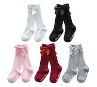 XPXGMT 5 Pairs Bow Spanish Baby Girls Knee High Socks Cotton Newborn Socks Stockings 6-12 Months