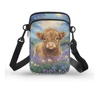 Xpyiqun Crossbody Phone Bag for Purse for Women Canvas Small Sling Shoulder Handbag Cross Body Pouch, Highland Cow Starry Night, One Size