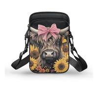 Xpyiqun Crossbody Phone Bag for Purse for Women Canvas Small Sling Shoulder Handbag Cross Body Pouch, Highland Cow Sunflower, One Size